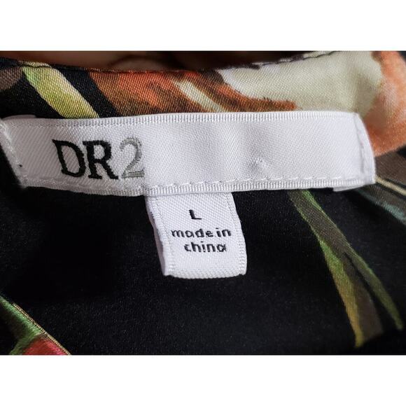 DR 2 Top Blouse Women's Size Large Black Floral Polyester Short Sleeve V-Neck - Picture 3 of 13